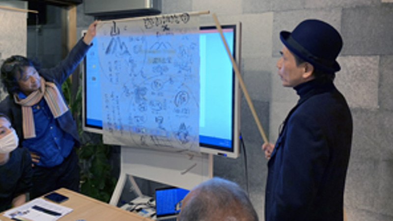 「遊山図」について解説する小島伸吾 画伯